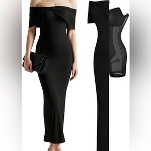 Off-Shoulder Black Maxi Dress - Elegant Evening Gown